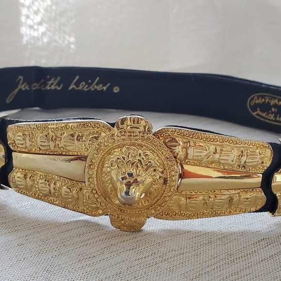 Saks Fifth JUDITH LEIBER BLUE Leather Adjustable Belt LION BUCKLE. main image 8